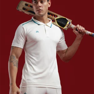 Men Jacquard Regular Fit Cricket White T-Shirt
